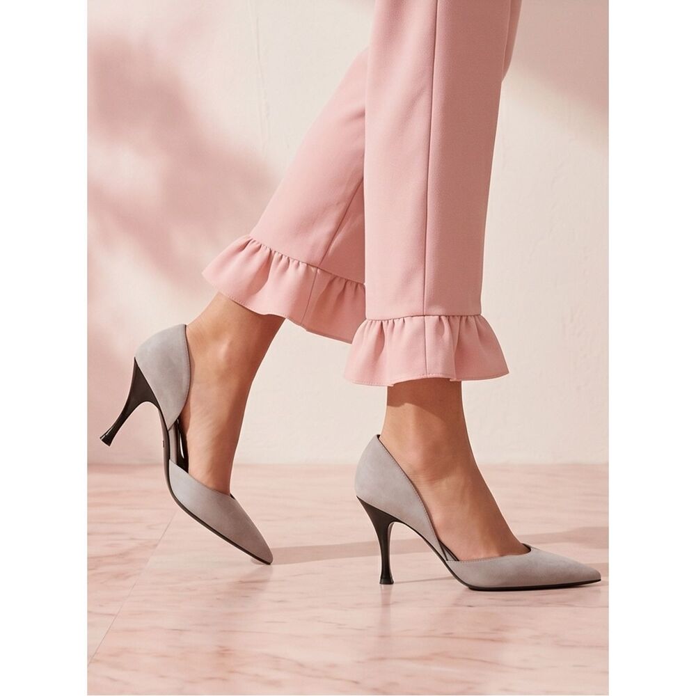 SALVATORE FERRAGAMO Gray Suede Leather Slip On Pumps High Heels Shoes Size 10